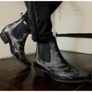 Free People All Leather Wayward Western Bootie Black 39
